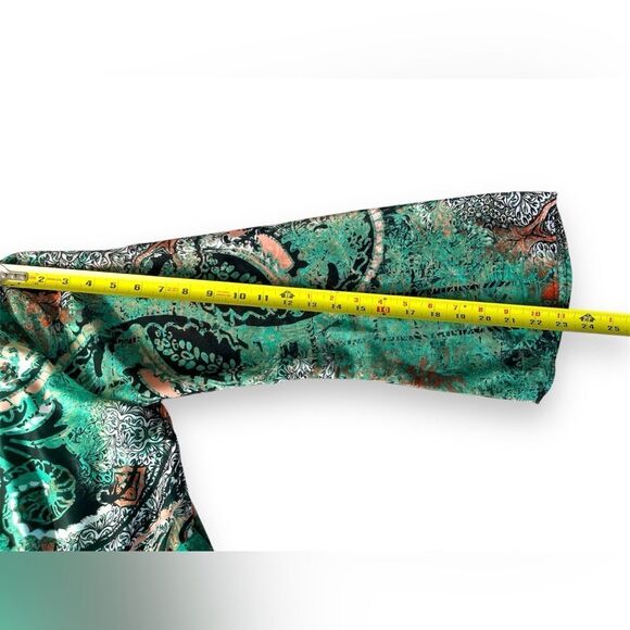 ECI NY Paisley Chiffon High Slit Maxi Dress Teal Aqua 8 Boho 70s Ethereal Chic - Picture 10 of 10